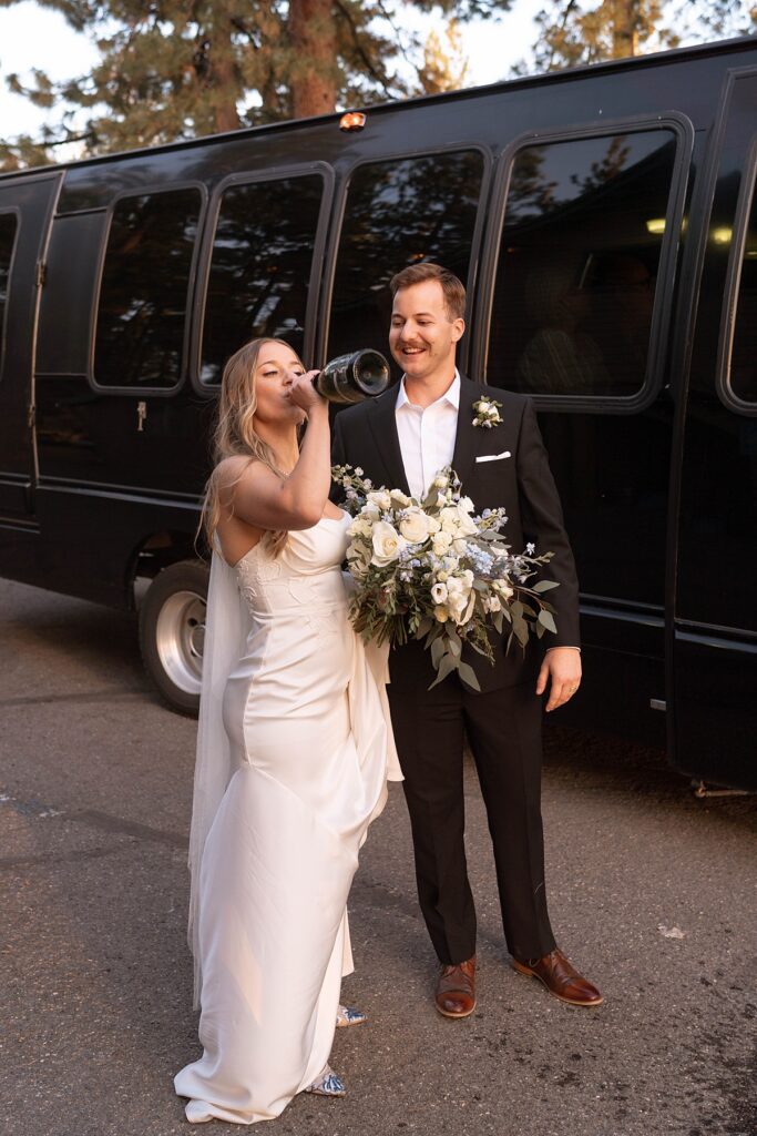 bride and groom portraits. champagne celebration. logan schoals elopement. lake tahoe wedding elopement photographer videographer. 4JOY media