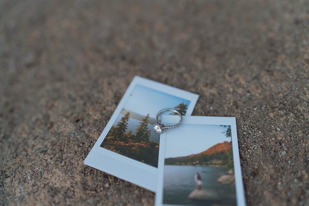 lake tahoe nevada engagement photos climbing on the rocks near sand harbor. lake tahoe engagement photographer