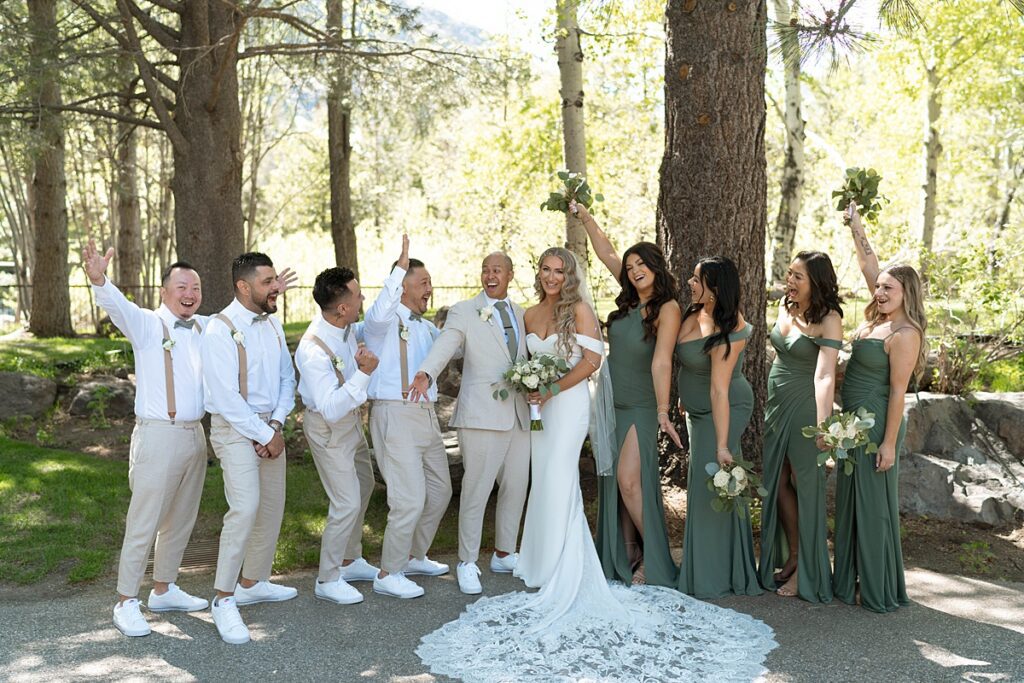wedding party portraits. Plumpjack inn Truckee Palisades Lake Tahoe Wedding photographer videographer