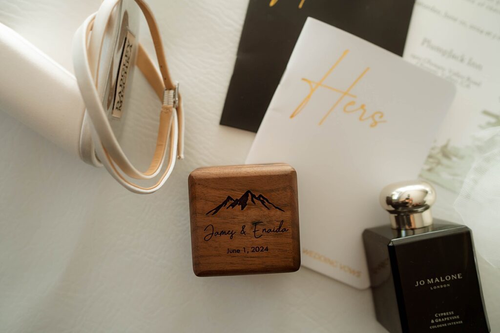 bride's shoes detail photo flat lay. Plumpjack inn Truckee Palisades Lake Tahoe Wedding photographer videographer