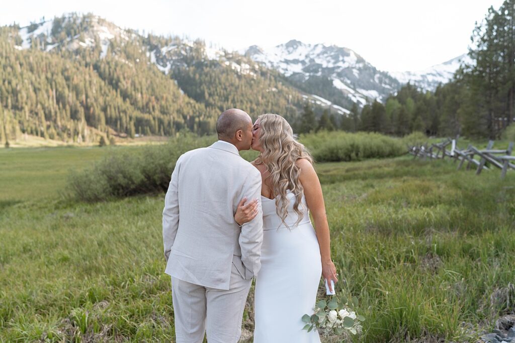 bride and groom portraits. palisades meadows. Plumpjack inn Truckee Palisades Lake Tahoe Wedding photographer videographer