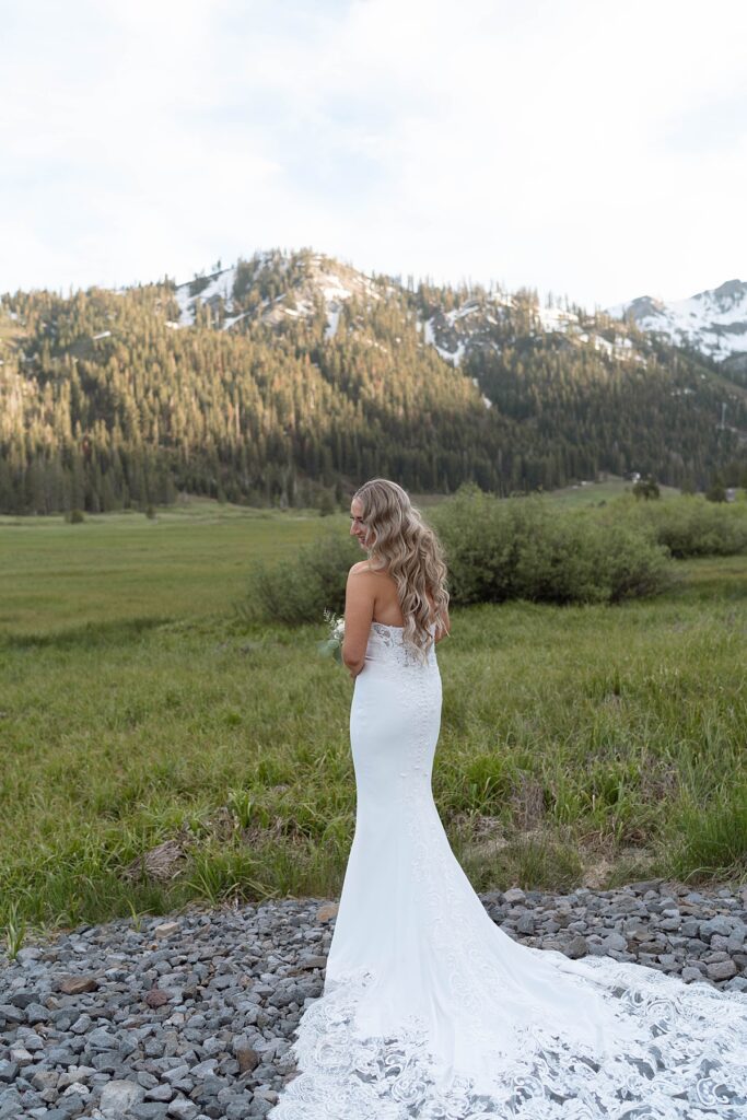 bride portraits. palisades meadows. Plumpjack inn Truckee Palisades Lake Tahoe Wedding photographer videographer