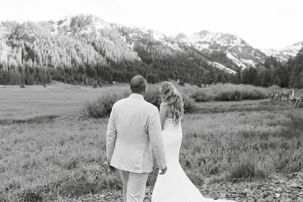 bride and groom portraits. palisades meadows. Plumpjack inn Truckee Palisades Lake Tahoe Wedding photographer videographer