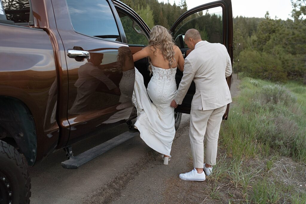 bride and groom portraits. palisades meadows. Plumpjack inn Truckee Palisades Lake Tahoe Wedding photographer videographer