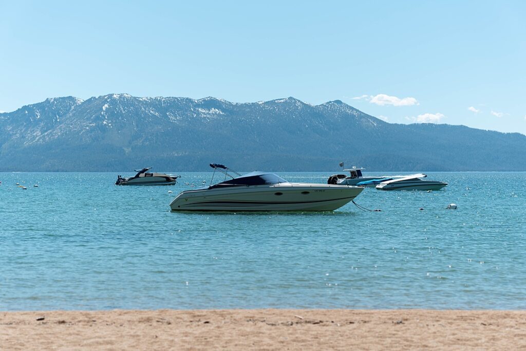 bride and groom ceremony at round hill lake tahoe resort. Roundhill Beach Lake Tahoe Elopement Photographer Videographer 4JOY Media