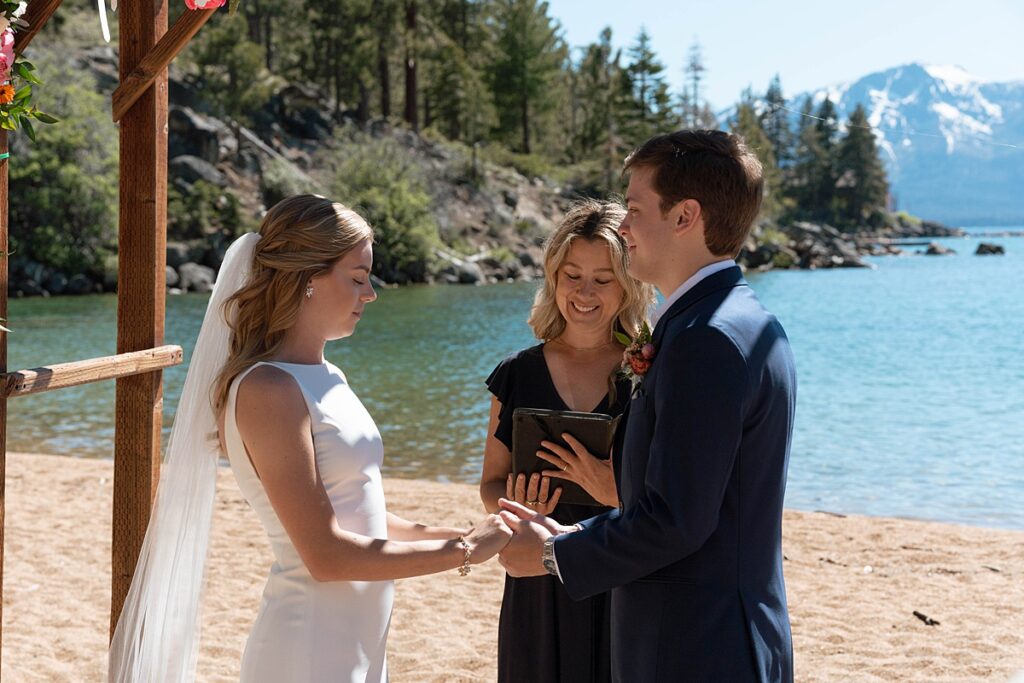 wedding ceremony. Roundhill Beach Lake Tahoe Elopement Photographer Videographer 4JOY Media
