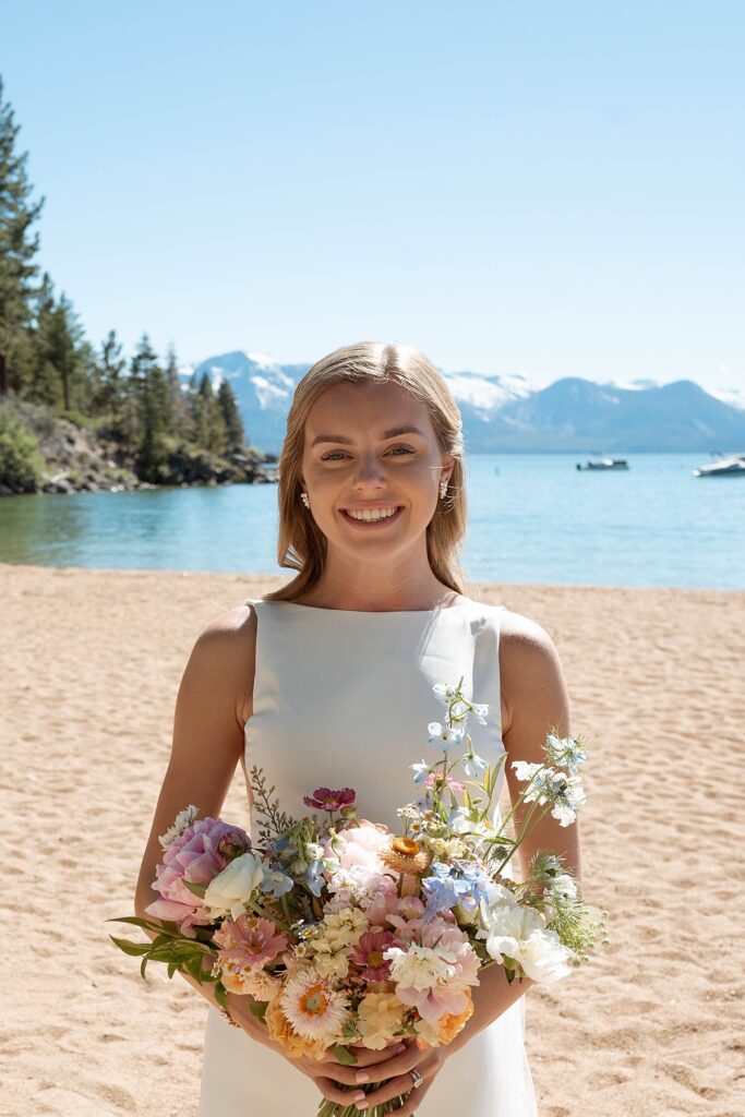 bride portrait Roundhill Beach Lake Tahoe Elopement Photographer Videographer 4JOY Media