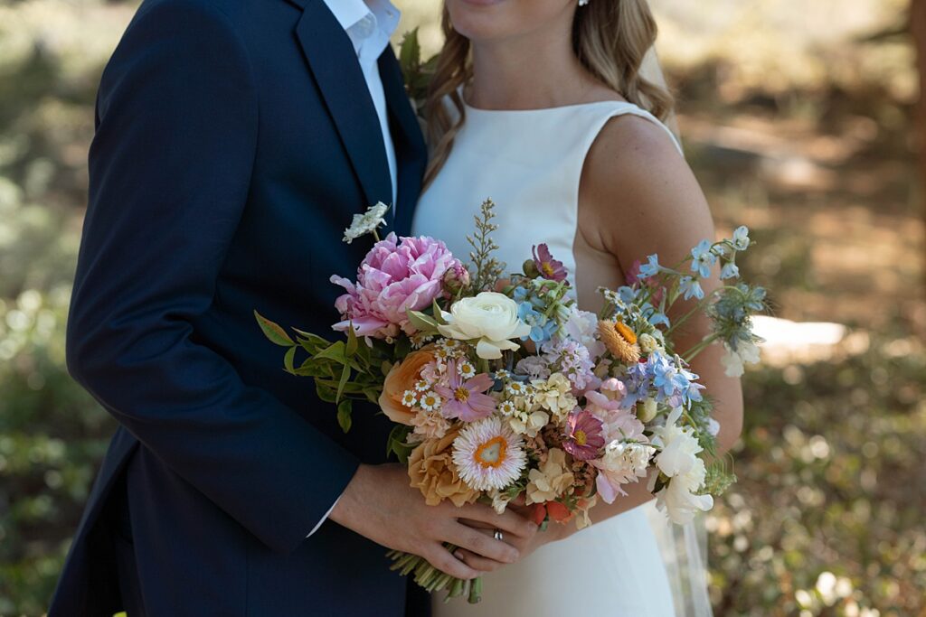 bride and groom portraits. Roundhill Beach Lake Tahoe Elopement Photographer Videographer 4JOY Media