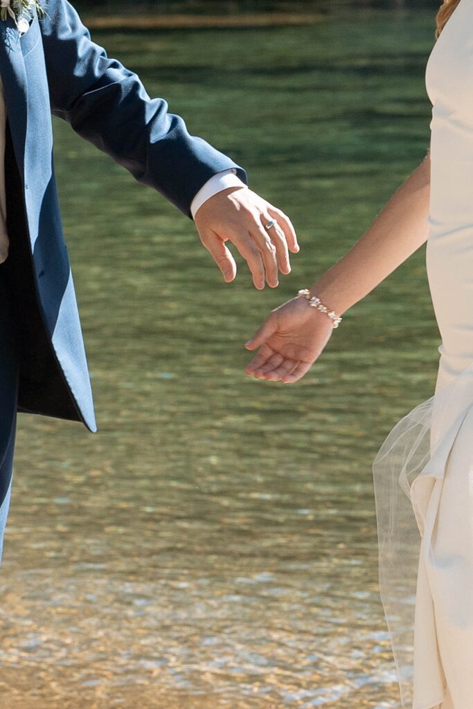 bride and groom portraits. Roundhill Beach Lake Tahoe Elopement Photographer Videographer 4JOY Media