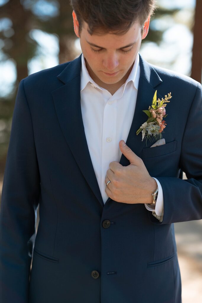 groom portraits. Roundhill Beach Lake Tahoe Elopement Photographer Videographer 4JOY Media