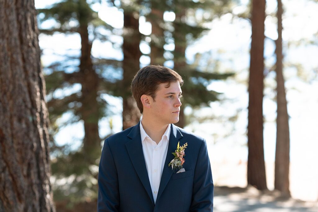 groom portraits. Roundhill Beach Lake Tahoe Elopement Photographer Videographer 4JOY Media