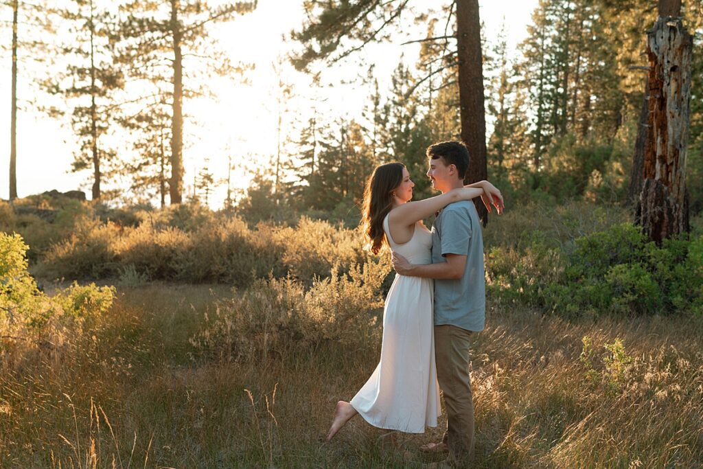 couple spins in a lake tahoe meadow
