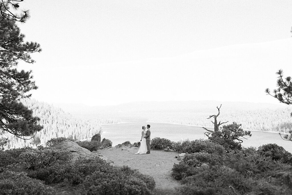 Couple Portraits at Top 5 places to elope in Lake Tahoe--Emerald Bay Overlook