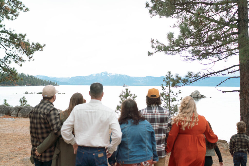 large family with adult kids and their kids captured by family photographer in Lake Tahoe