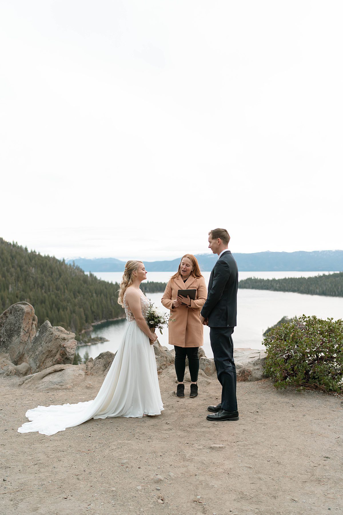 Sunrise Elopement ceremony at Emerald Bay captured by Lake Tahoe Wedding Photographer