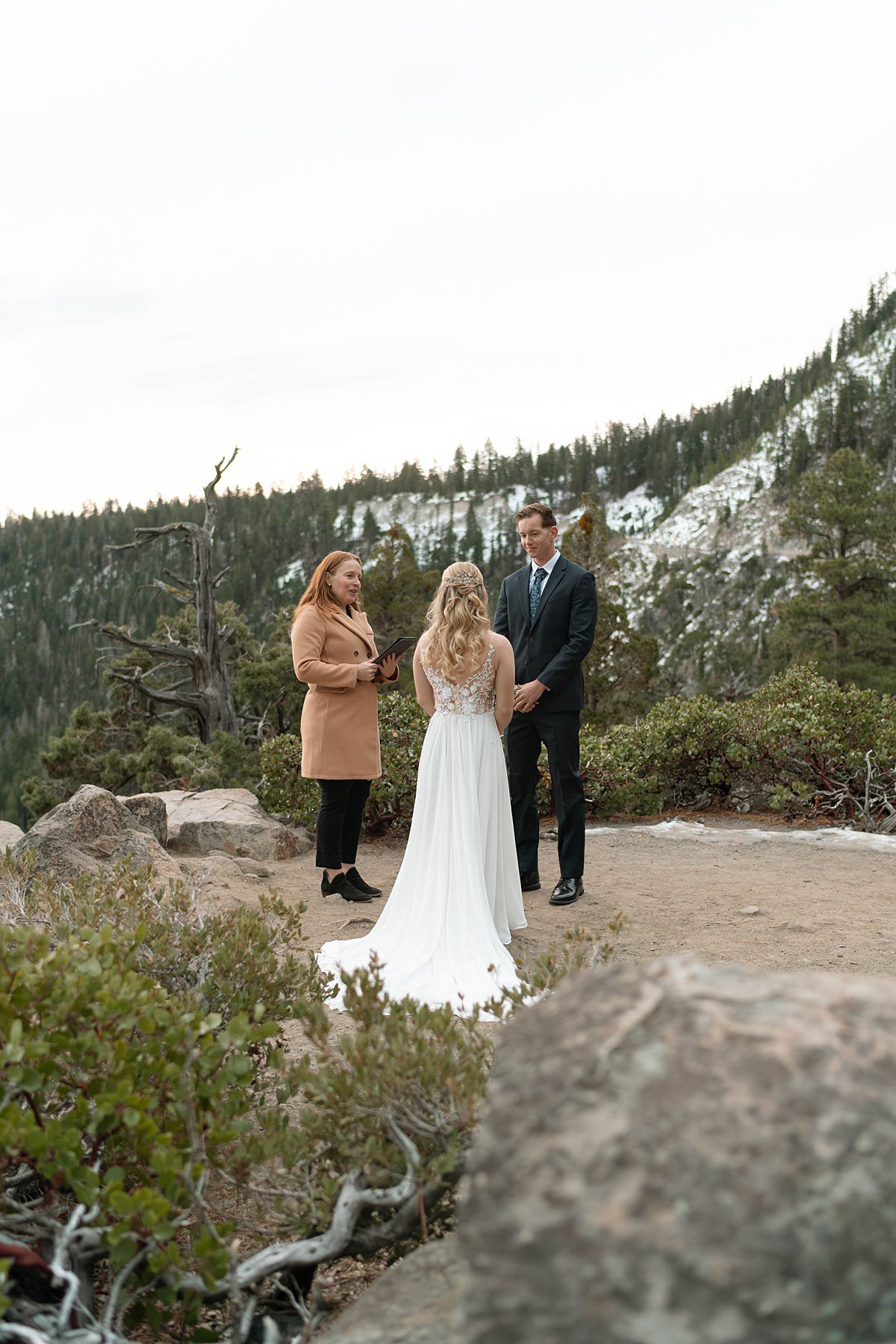 Sunrise Elopement ceremony at Emerald Bay captured by Lake Tahoe Wedding Photographer