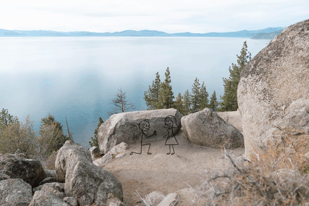 Lake Tahoe proposal location at Logan Shoals captured by local wedding photographer 
