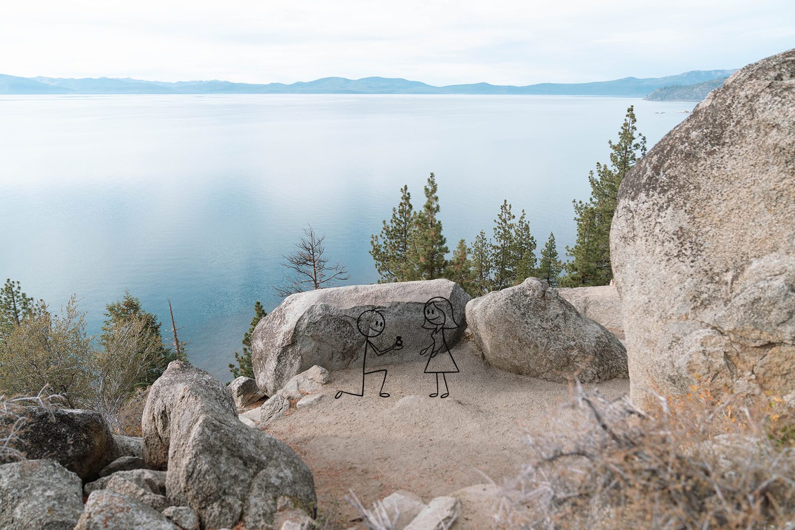 Lake Tahoe proposal location at Logan Shoals captured by local wedding photographer