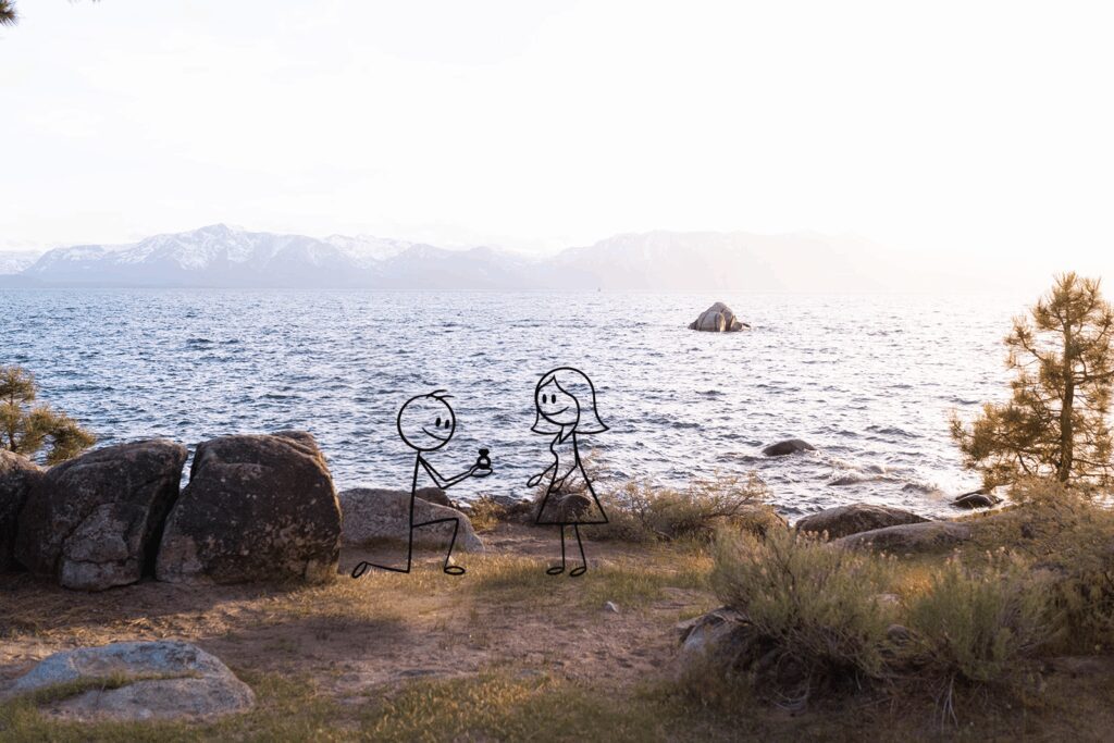 Lake Tahoe proposal location at Zephyr Cove captured by local wedding photographer 